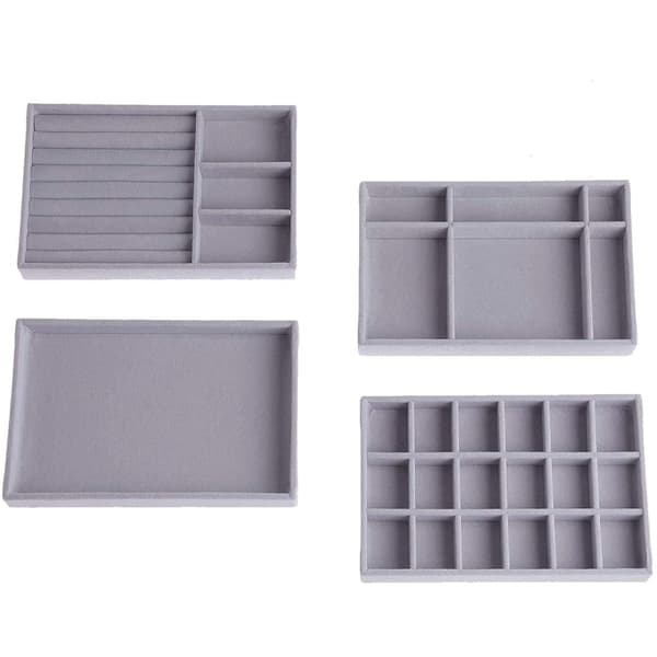 Smyckeskrin arrangör låda, smyckesbrickor set om 4, stapelbar