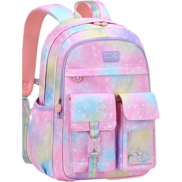 Söt färgglad vardagsryggsäck för flickor, tonåringar grundskola ryggsäck, primära skolväskor för tonå gradient Pink