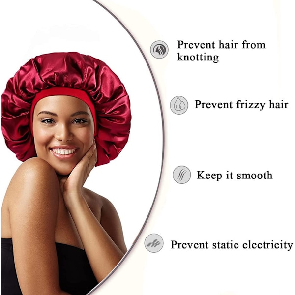 2 stycken Sovmössa - Satin bonnet - Sleep Cap (Red + Black)