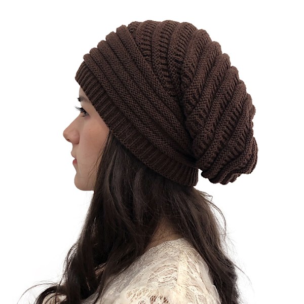 Huvudbonad Dam Beanie Varm Stickad Mössa Söt Mössa för Kallt Väder coffee