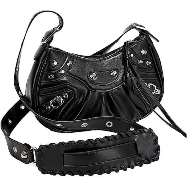 Dame skuldertaske gotisk nitter tote crossbody messenger PU læder nitter håndtaske til kvinder justerbar rem