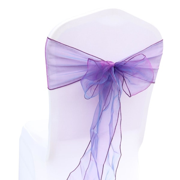 25 st Sorganza stolskydd Tulle rosett Sash Tie Ribbon Bröllopsfest Mörk Lila Dark Purple