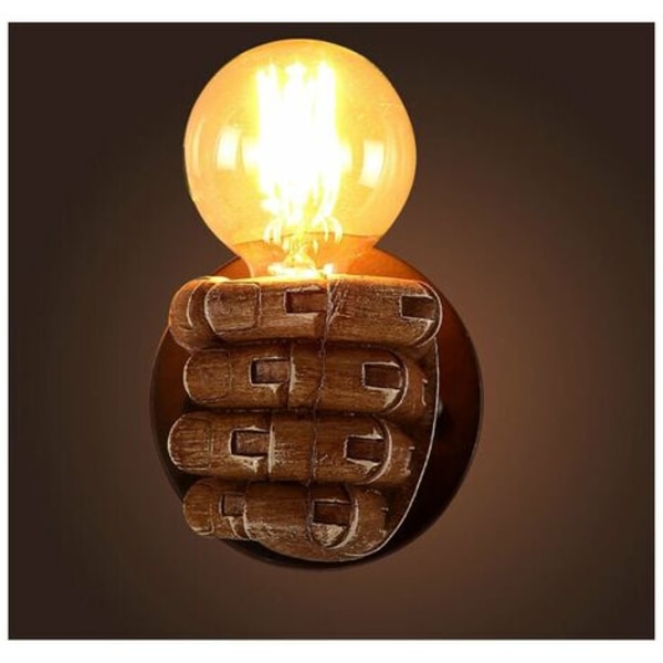 Vägglampa hand Left Fist Loft stil industriell antik kreativ lampa för restaurang bar café harts sovrum dekoration