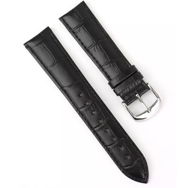 Bekvämt Klockarmband (Läder) i Klassiskt utförande Svart/Silver Svart/Silver 22mm