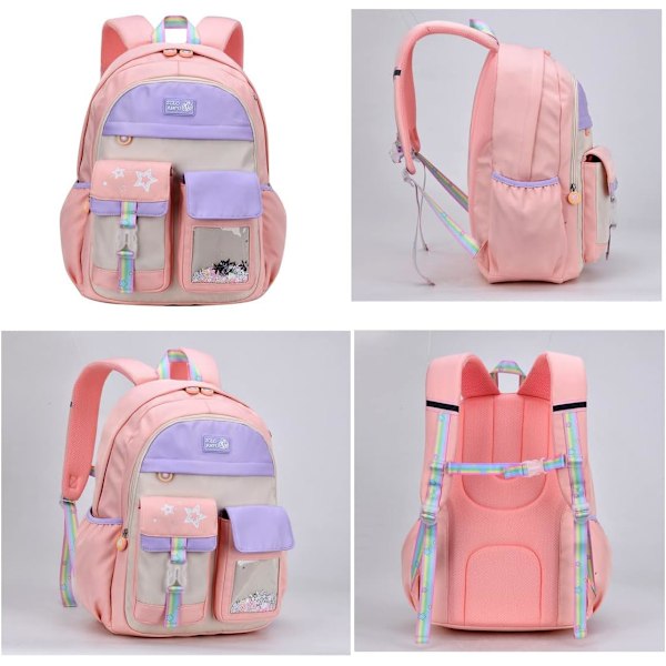 Söt färgglad vardagsryggsäck för flickor, tonåringar grundskola ryggsäck, primära skolväskor för tonå gradient Pink
