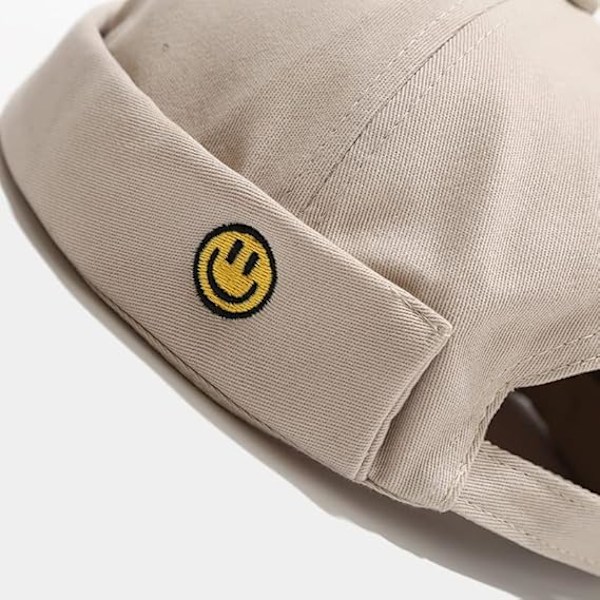 Unisex Docker Cap Mössor Skulmössa Arbetare Sjömansmössa Brättefri Mössa Retro Rullad Manschett Skalle Mössor med Justerbar Beige