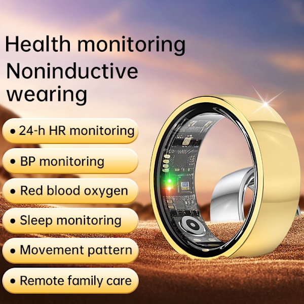 Smart Ring R1000 – Sömnmonitor, Bluetooth 5.0, Blodsyremätare Guld Guld 8