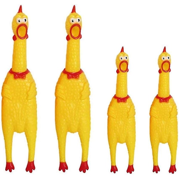 4-pack skrikande kycklingleksak i gummi, gul gummikyckling med pip, nyhet och hållbar gummikyckling husdjur skrikande leksak hundgåva