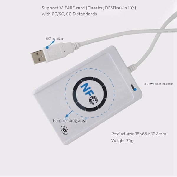 NFC-läsare ACR122U USB Kontaktlös Smart IC-kortläsare och -skrivare Smart RFID-kopierare Duplicering UID