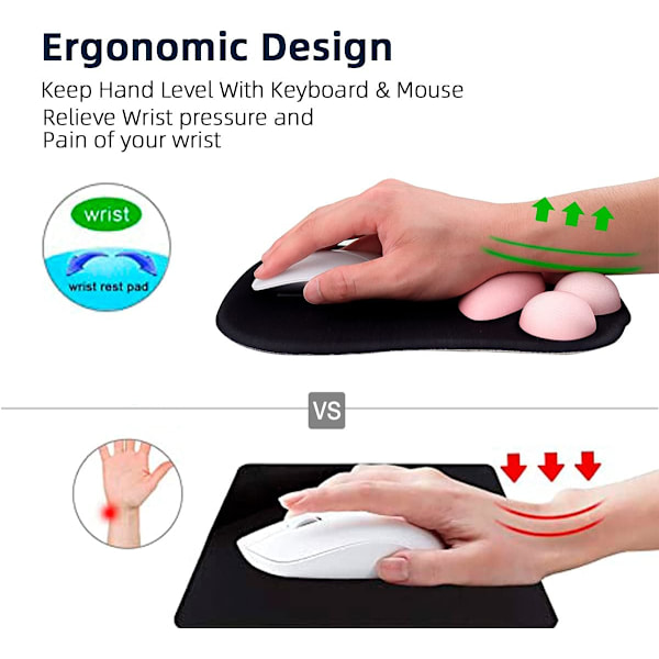 Musmatta med katt tass och handledsstöd, bärbar ergonomisk halkfri spelmusmatta för att lindra handledssmärta (10,7 x 7,7 x 1,1 tum) (Svart Sakura)