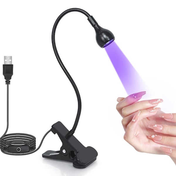 Svart LED UV-nagellampa med klämma för gelnaglar Ultraviolett härdande UV-nagellampa 5v USB-ingång UV-ljus