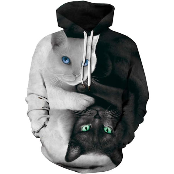 EUDOLAH Herr Långärmad Tröjor Neon Tryckta Hoodies 3D Grafisk Jumpers Djur Sportkläder 2 Cat-b L-XL