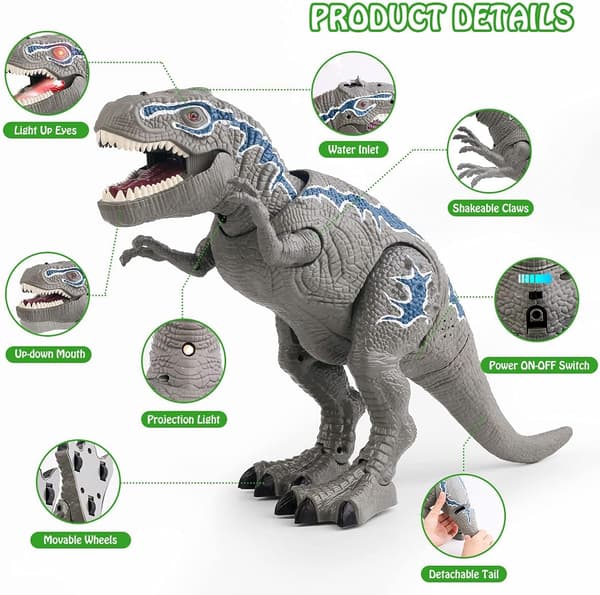 Fjernkontroll Dinosaur Leker, LED Lysende Gående