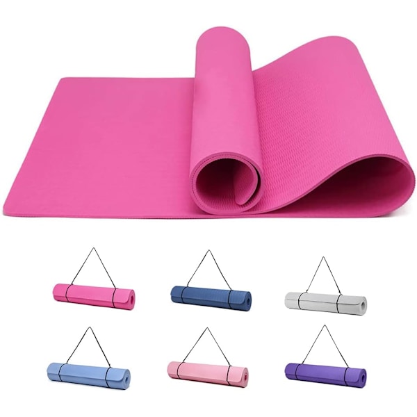 Gymnastik Yogamatta Fitness Halkskyddad Träningsmatta Sport Turn Pilates med Axelrem 183 x 61 x 0,7 cm Single Mary Red