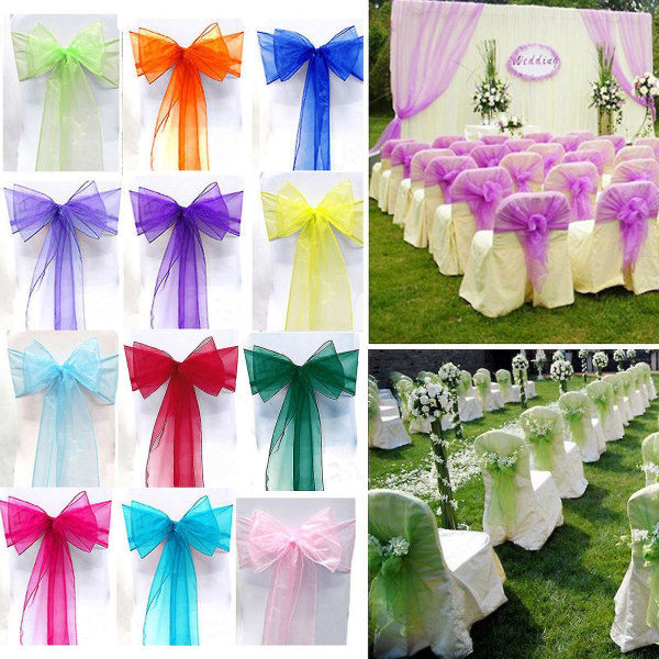 25 st Sorganza stolskydd Tulle rosett Sash Tie Ribbon Bröllopsfest Mörk Lila Dark Purple