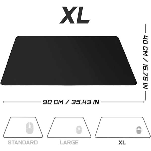 Gaming musmatta 900 x 400 mm - Kantlösa kanter - Halkfri - Spelmatta - Svart