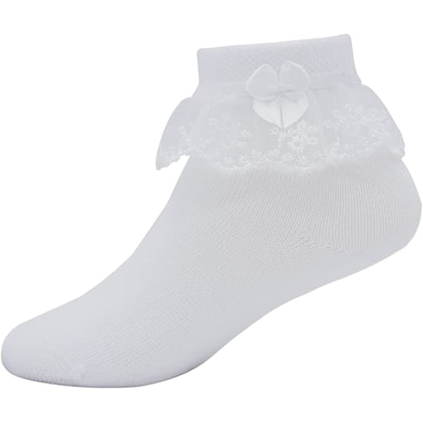 Ruffle Socks Kids Ankle Socks School Girls Multipack White Frilly Lace Trim Cotton Socks with Bows for Girls 3-16 Years