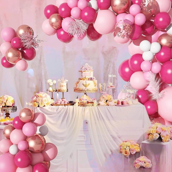 152st rosa ballonggirland bågesats, varm rosa metallisk roséguld konfettiballonger för kvinnor födelsedag prinsessa tema brud baby shower bröllopsmor