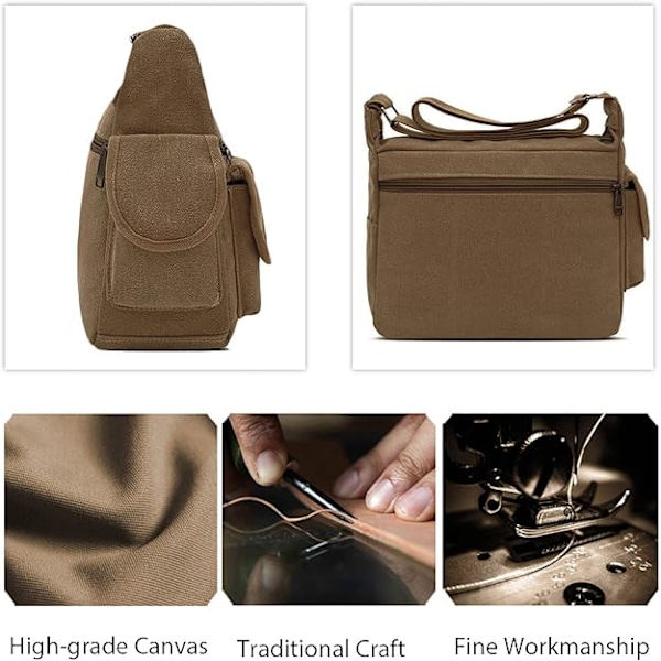 Unisex Canvas Crossbody Messenger Bag för män/kvinnor Canvas Axelväska 7,9 tums iPad-väska brown