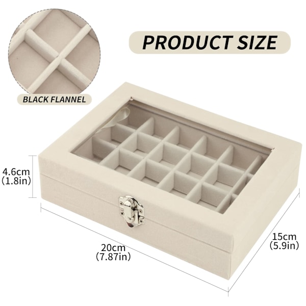 Smykkeboks Smykkeorganisator for Ring Ørepynt Halskjede Smykkevisningsboks Oppbevaringsboks Smykkeutstilling med Lopp Beige 24 grid