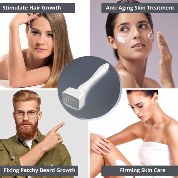 Justerbar Microneedling-stempel - Profesjonell mikronål for hår, skjeggvekst - Fantastisk hudpenn for ansikt - 140 titanstifter
