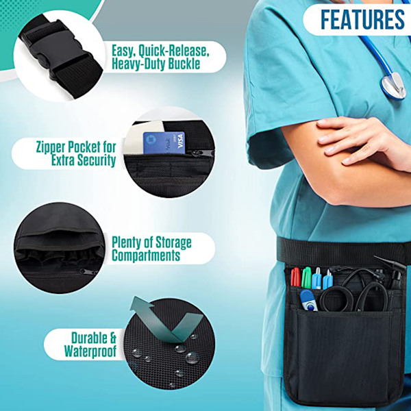 Sjuksköterskeväska för kvinnor och män - Multifack sjuksköterskeväska Organizer Utility Medical Gear Höftväska