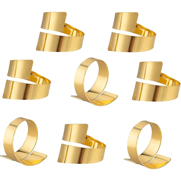 8 st servettringar i metall, servetthållare i guld, set med servettringar