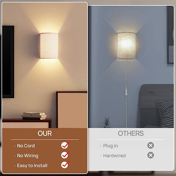 Uppladdningsbar vägglampa Magnetisk trådlös lampa RGB-färger Dimbar med linneskärm och fjärrkontroll, belysning 2s Creamy white
