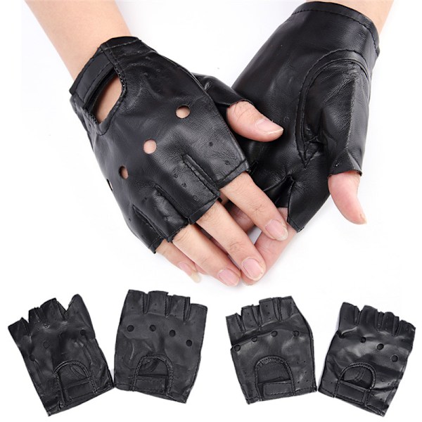PU Läder Svart Driving Motorcykel Biker Fingerless Handskar Herr Black Black One Size