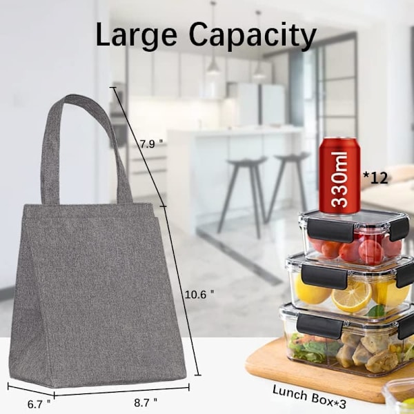 iknoe Lunch Bag - Isolerad lunchväska för kvinnor och män, 9L återanvändbar lunchväska, bärbar termisk stor lunchväska för vuxna till jobbet picknick (grå) puregrey zipper