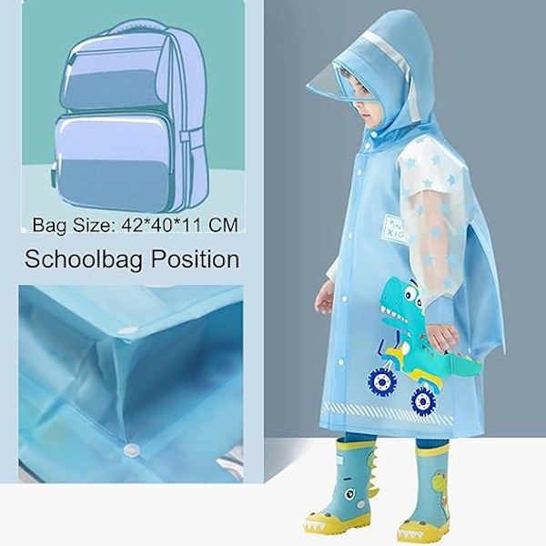 Barnregnrockar Regnponcho Flickor Pojkar Regnjacka Vattentät Poncho Småbarn Cartoon Regnkläder Återanvändbar med Bärbar Väska S-4XL Storlek Blue