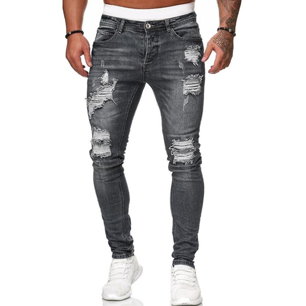 Rivade jeansbyxor för män, byxor med smal passform XXL