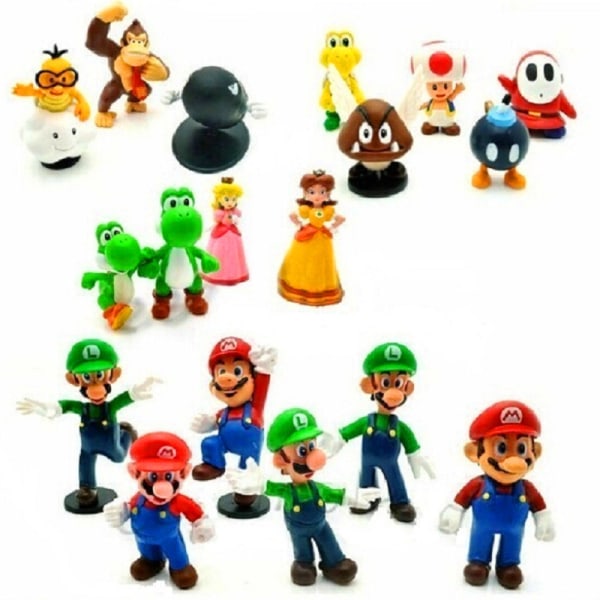 18 stycken/ set Super Mario Bros. karaktärsmodell dockleksak