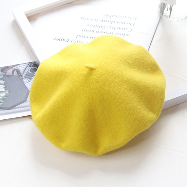 Hatt dame vinter basker, ullbasker, varm hatt ull strikket hatt, gul