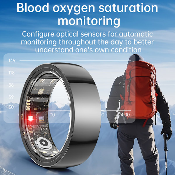 Smart Ring R1000 – Sömnmonitor, Bluetooth 5.0, Blodsyremätare Svart Svart 8