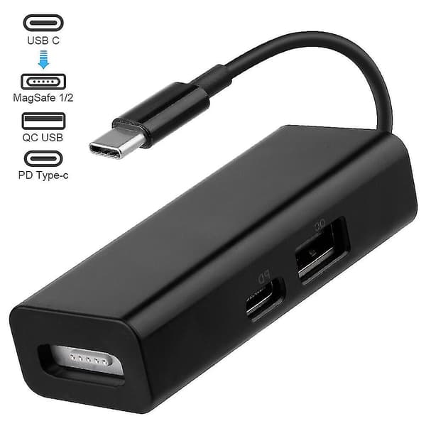 Usb-c Magsafe Adapter 3 i 1 Typ-c til Magsafe 1/2 Konverter Adapter for Bærbare datamaskiner Smartphones Black