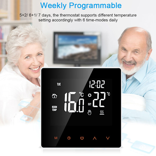 Smart Termostat Digital Temperaturregulator LCD Touchskærm Ugentlig Programmerbar Elektrisk Termostat Gulvvarme