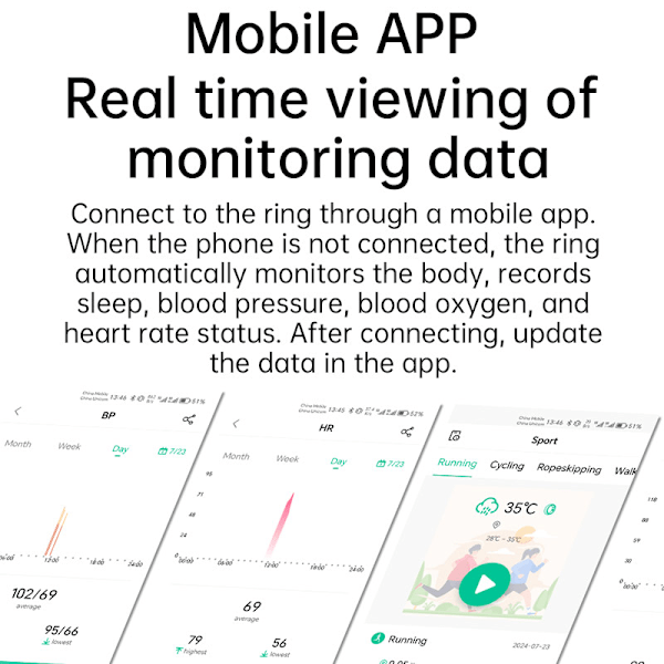 Smart Ring R1000 – Søvnmonitor, Bluetooth 5.0, Blodiltmåler Sort Svart 13