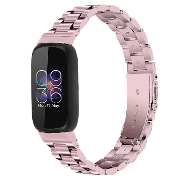 Armband för Fitbit Inspire 3 Rostfritt Stål 3 Pärlor Ersättningsarmband för Smartklocka - Perfet Rose Pink