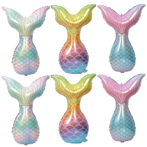 6 stk. Havfrue Fishtail Form Balloner Havfrue Tema Party Aluminium Folie Balloner Fødselsdagsfest Layout Forsyning Dekoration Sæt