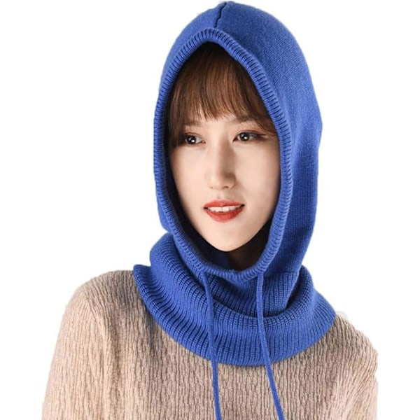 Kvinners Balaclava Hettelue Vinter Kashmir Strikket Lue Ski Mask Ski Hette Utendørs (Blå) Blue