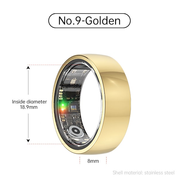 Smart Ring R1000 – Sömnmonitor, Bluetooth 5.0, Blodsyremätare Guld Guld 9