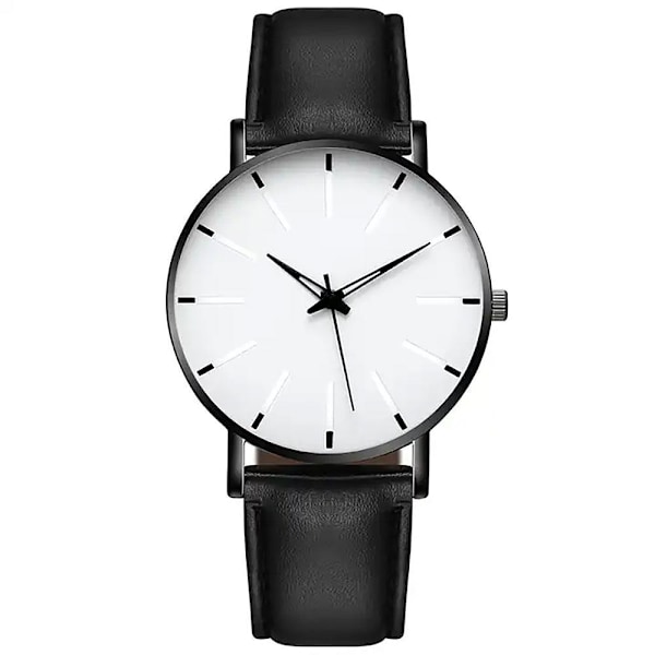 Modern stilren klocka med armband i äkta läder - Välj färg White Vit