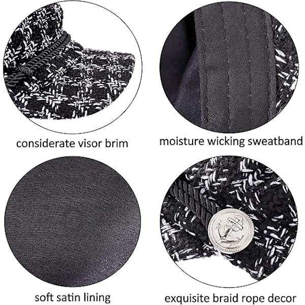 Dam Houndstooth keps Kvinnors kort brätte visir basker mode casual hatt retro brittisk stil elegant vinter platta hattar för kvinnor svart 1 stycke