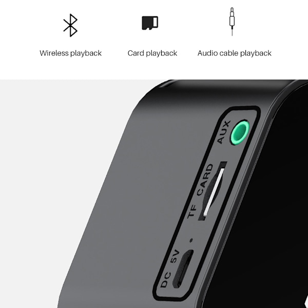 Digital klockradio, FM-radio med Bluetooth-högtalare, dubbelalarm, stor LED-display, musikspelare, stativ - Svart