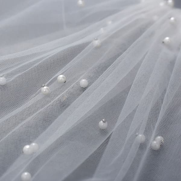 Perle Brudeslør med Kam - Hvit white 200CM