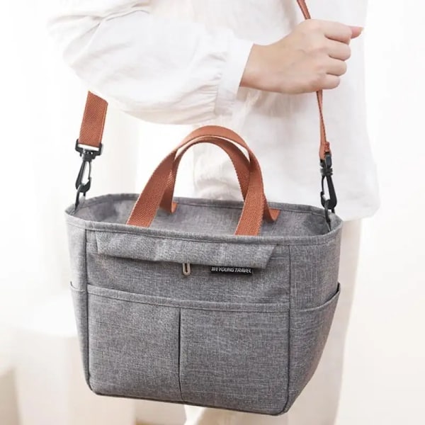 Slitesterk lunsjpose i tykk Oxford-stoff grå gray 23*15*20cm