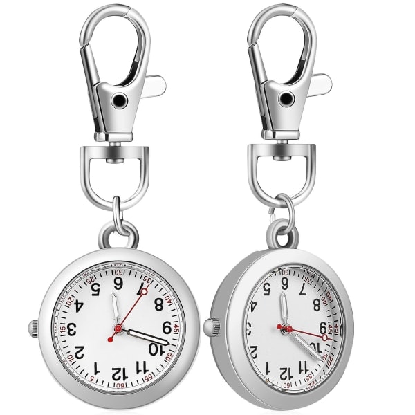 2 st Fickur Nyckelring Klockor Med Spänne Hänge Nyckelring Armbandsur Sjuksköterskeklockor För Kvinnor Män silver