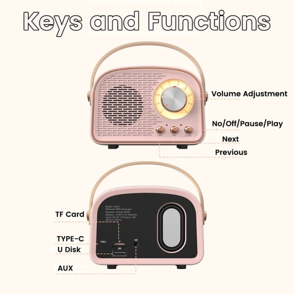 Mini Radio Bluetooth-högtalare ROSA Rosa Pink