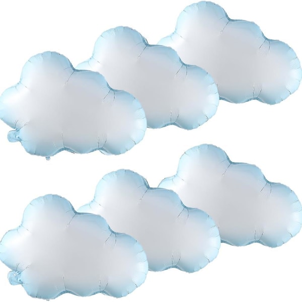 6 stycken 21 tums vita moln folieballonger för baby shower blå vit på molnet tema födelsedagsfest dekorationer (6 st moln)